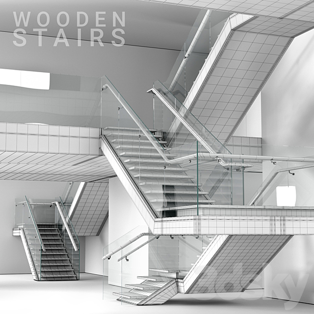 Wooden stairs 3DS Max Model - thumbnail 2