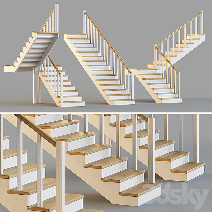 Wooden stairs for a private house 1 3DS Max Model - thumbnail 1