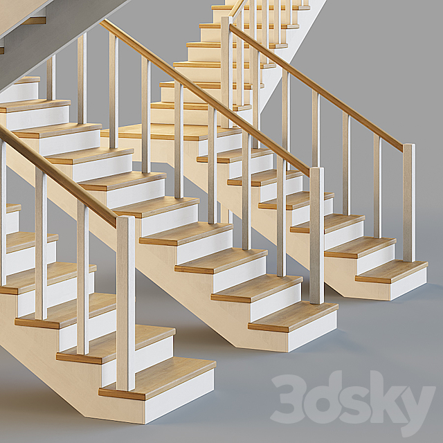 Wooden stairs for a private house 1 3DS Max Model - thumbnail 2