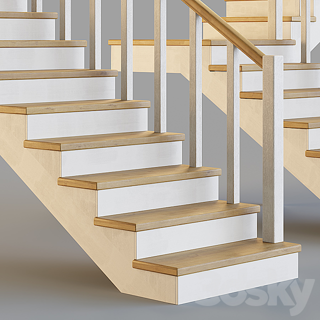 Wooden stairs for a private house 1 3DS Max Model - thumbnail 3