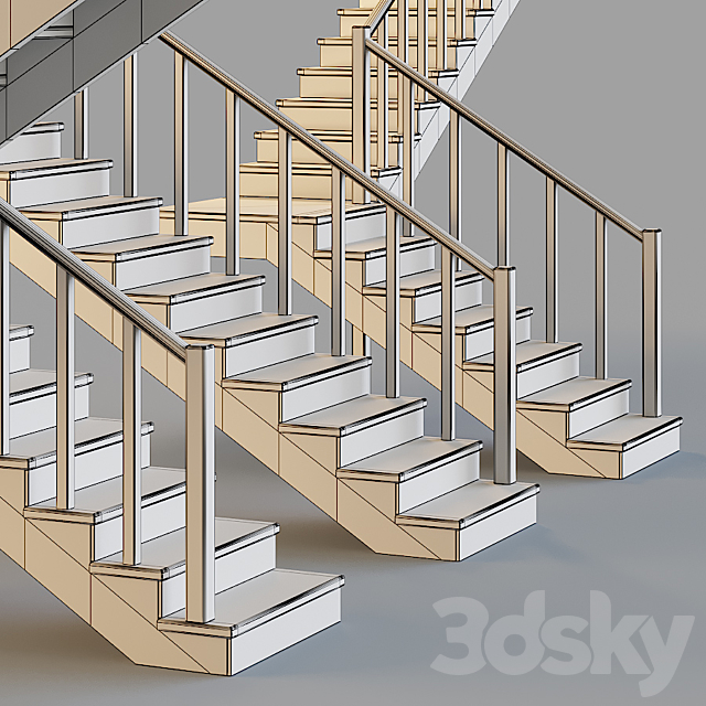 Wooden stairs for a private house 1 3DS Max Model - thumbnail 4