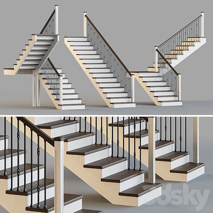 Wooden stairs for a private house 3 3DS Max Model - thumbnail 1