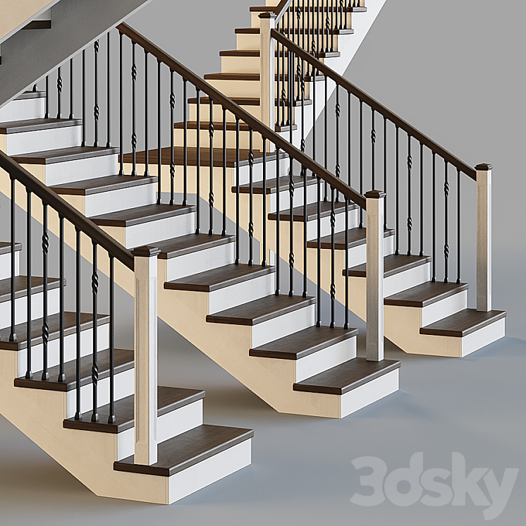 Wooden stairs for a private house 3 3DS Max Model - thumbnail 2