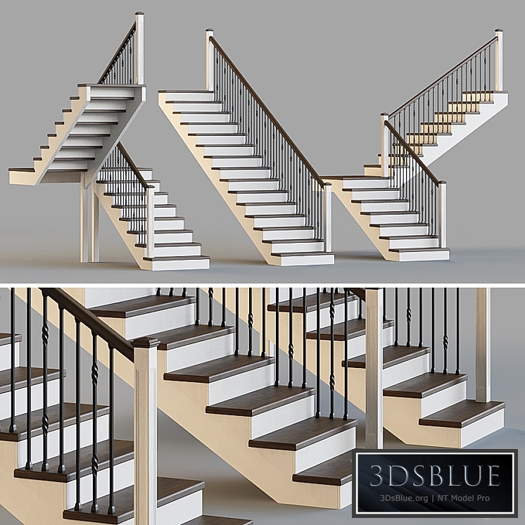 Wooden stairs for a private house 3 3DS Max - thumbnail 3