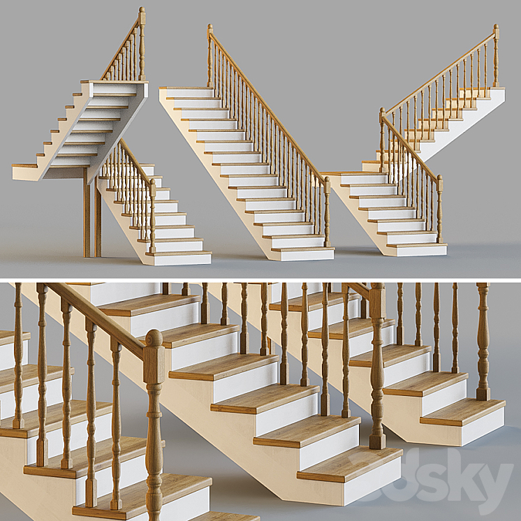 Wooden stairs for a private house 4 3DS Max Model - thumbnail 3