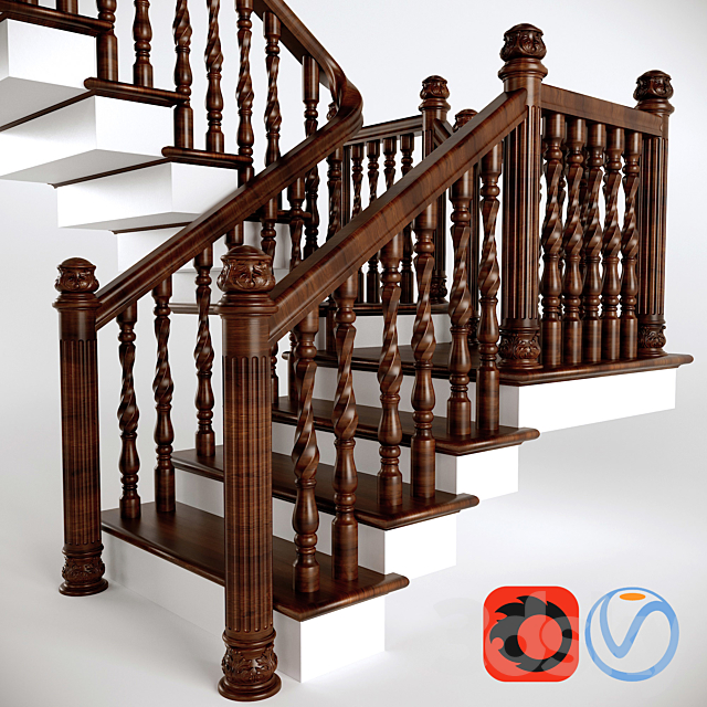 Wooden two-step ladder with a platform 3DSMax File - thumbnail 1