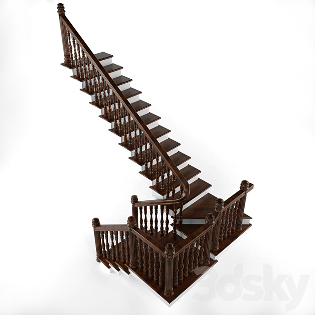 Wooden two-step ladder with a platform 3DSMax File - thumbnail 3