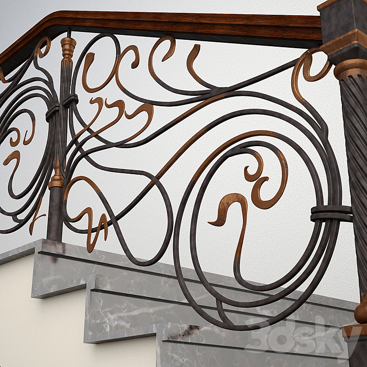 Wrought fence stairs 3DS Max - thumbnail 2