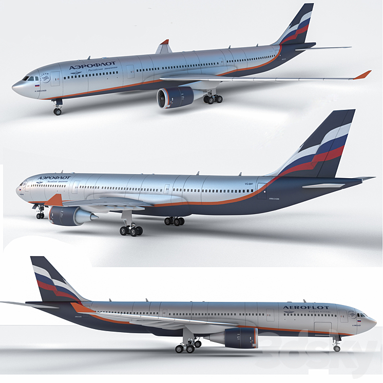 Airbus A330 Aeroflot 3DS Max - thumbnail 1