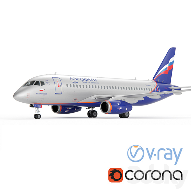 Aircraft SSJ-100 Aeroflot 3DS Max - thumbnail 1