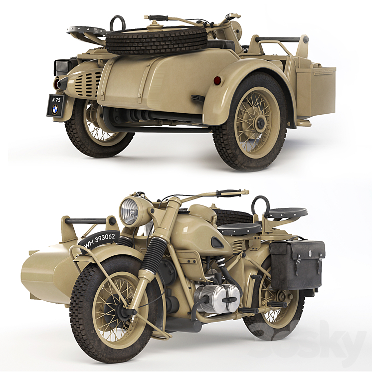 BMW R75 Sahara 1942 3DS Max Model - thumbnail 1