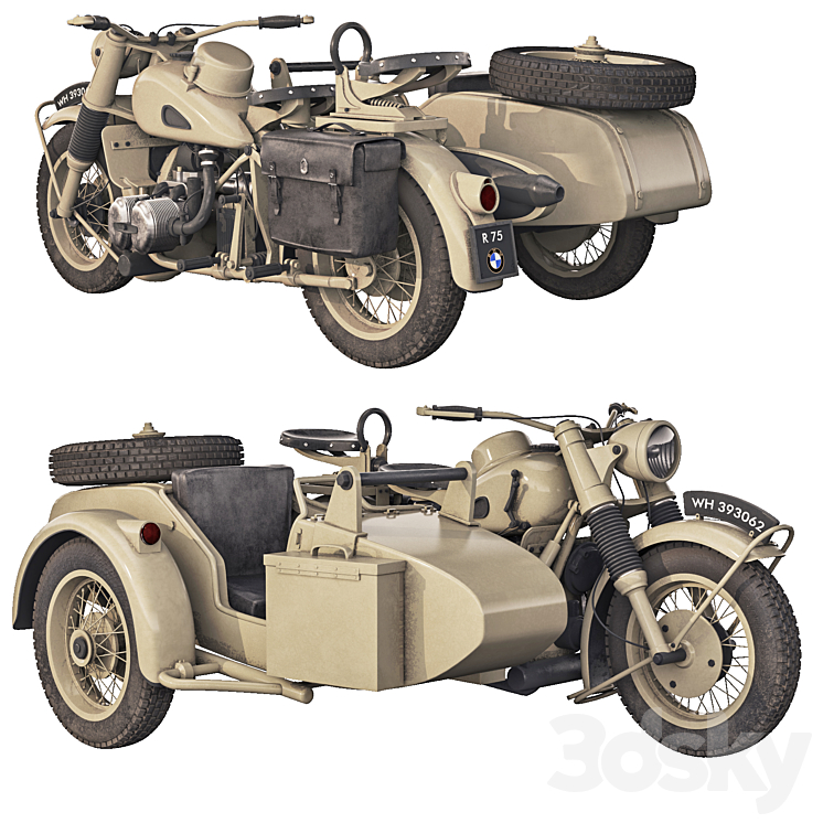 BMW R75 Sahara 1942 3DS Max Model - thumbnail 2