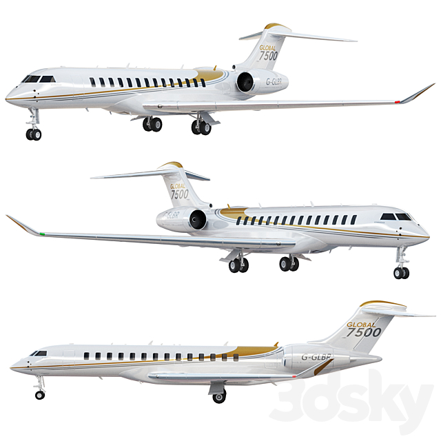 Bombardier Global 7500 aircraft 3ds Max - thumbnail 1