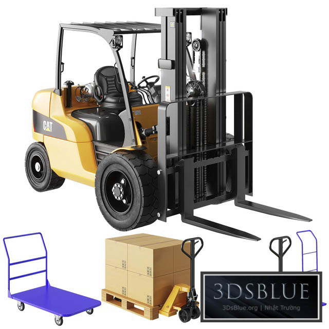 CAT Forklift Manual Loader and Warehouse Carts Kit 3DS Max - thumbnail 3