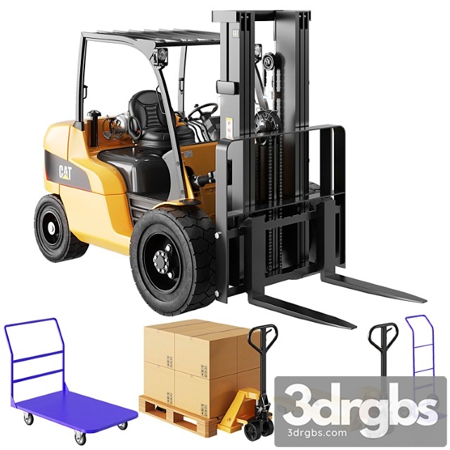 Cat Forklift Manual Loader And Warehouse Carts Kit 3dsmax Download - thumbnail 1