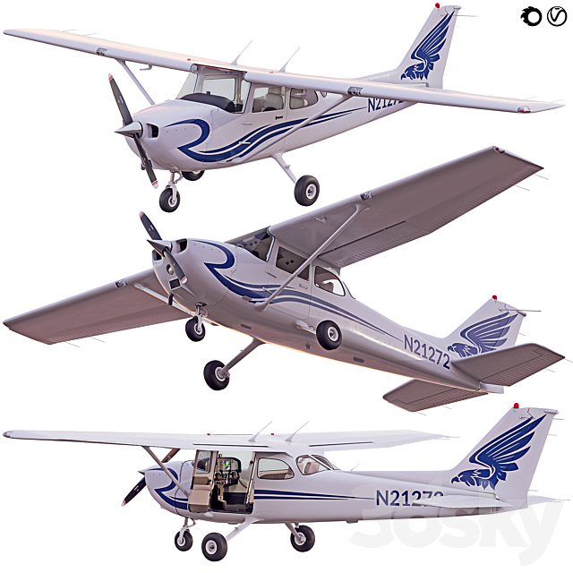 Cessna 172 light aircraft 3ds Max - thumbnail 1