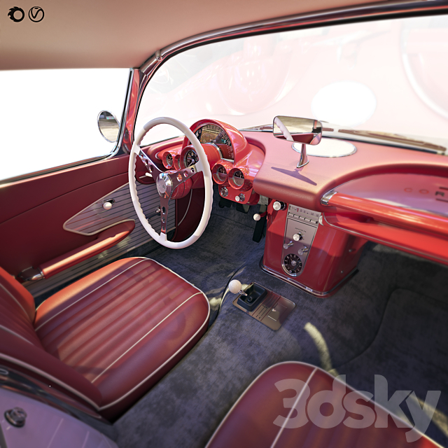 Chevrolet Corvette Coupe 1960 with a roof 3DS Max Model - thumbnail 2