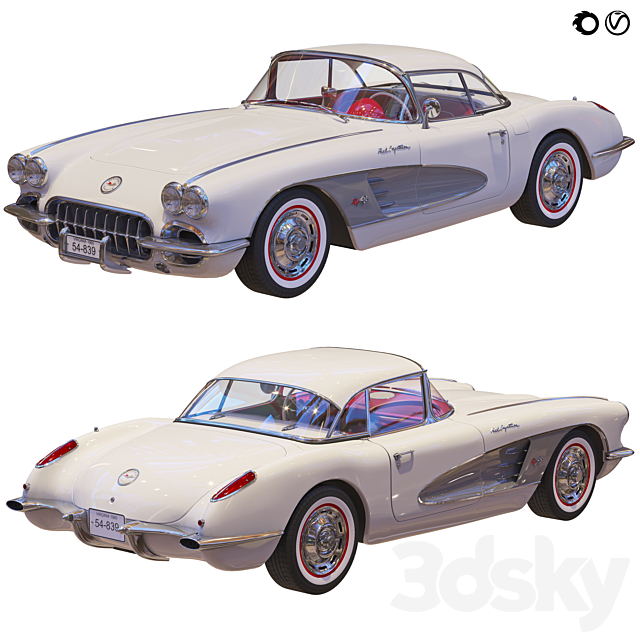 Chevrolet Corvette Coupe 1960 with a roof 3DS Max Model - thumbnail 3