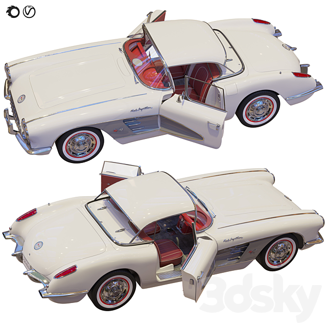 Chevrolet Corvette Coupe 1960 with a roof 3DS Max Model - thumbnail 4