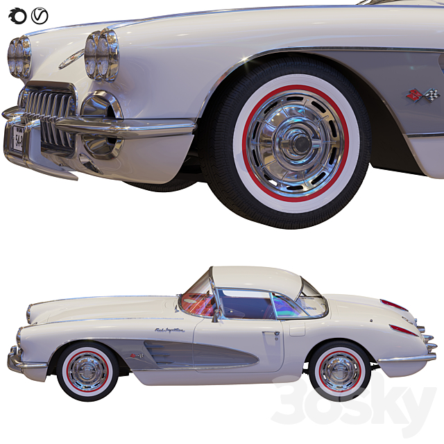 Chevrolet Corvette Coupe 1960 with a roof 3DS Max Model - thumbnail 5