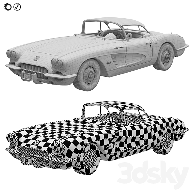 Chevrolet Corvette Coupe 1960 with a roof 3DS Max Model - thumbnail 7