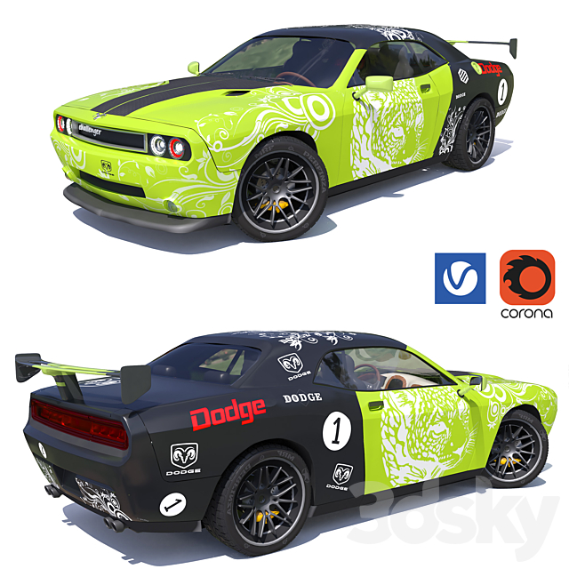 dodge challenger racing 3ds Max - thumbnail 1