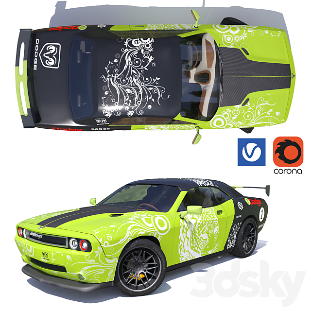 dodge challenger racing 3dsMax Model - thumbnail 2