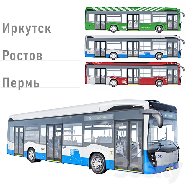 Electric bus: Perm Rostov Irkutsk 3ds Max - thumbnail 1