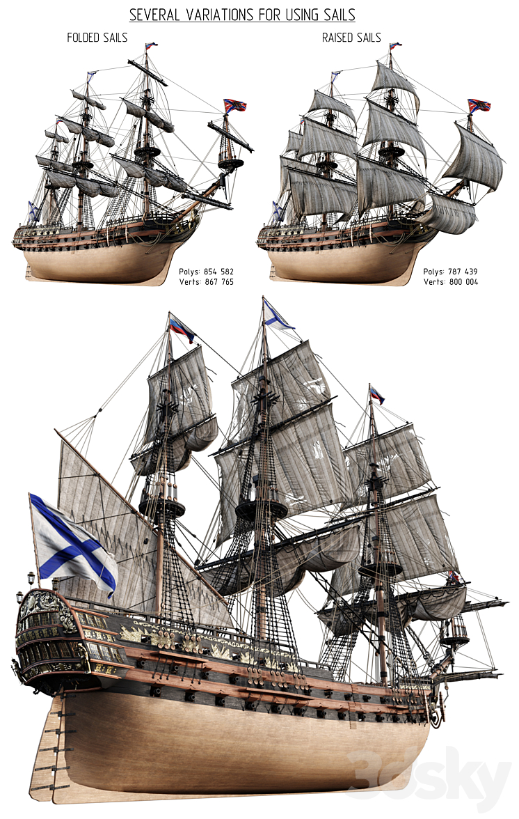 Flagship Peter 1 The Ingermanland 1715 3DS Max - thumbnail 2