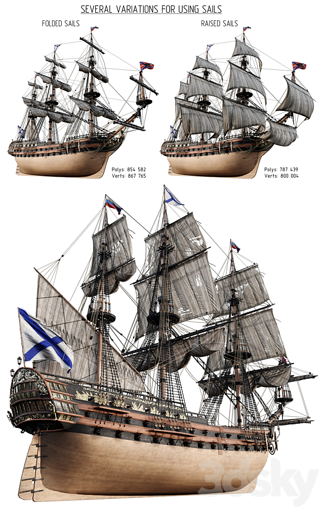 Flagship Peter 1 The Ingermanland 1715 3DS Max Model - thumbnail 2