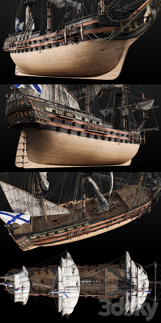 Flagship Peter 1 The Ingermanland 1715 3DS Max Model - thumbnail 3