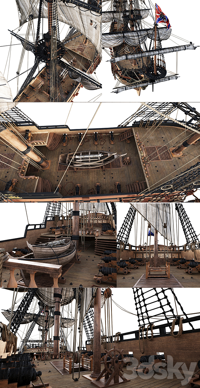 Flagship Peter 1 The Ingermanland 1715 3DS Max Model - thumbnail 4