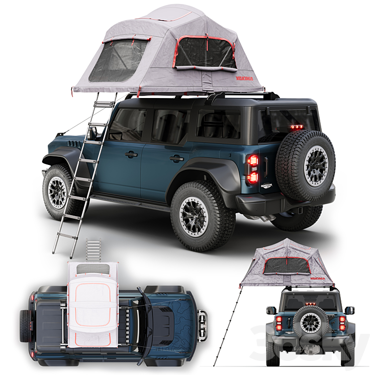 ford bronco raptor rooftop tent 3DS Max Model - thumbnail 2