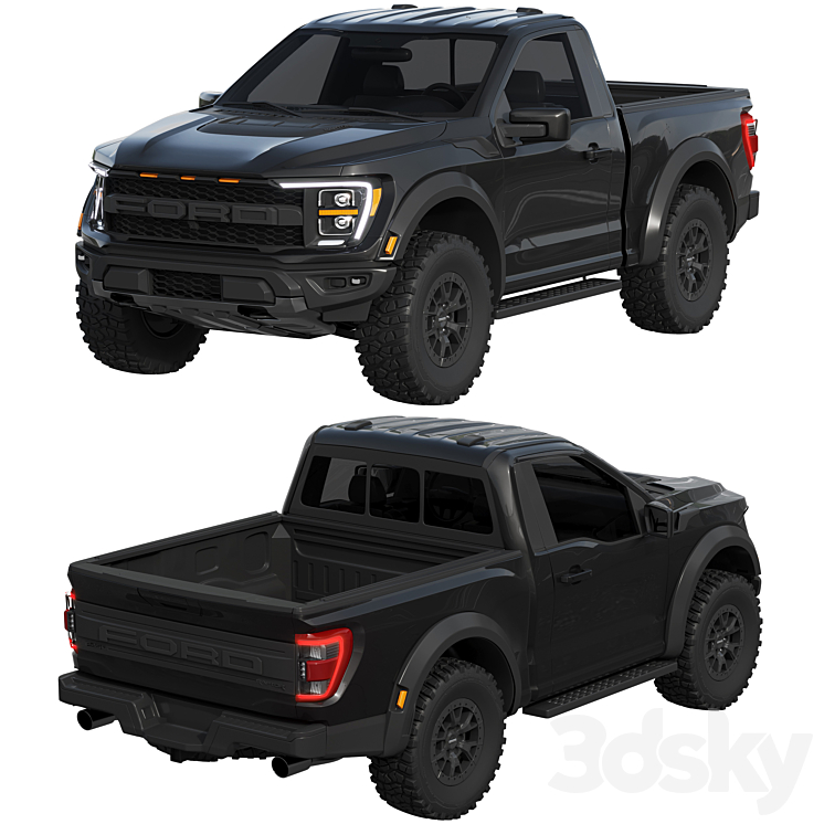 Ford F-150 Raptor Regular cab 2022 3DS Max Model - thumbnail 2