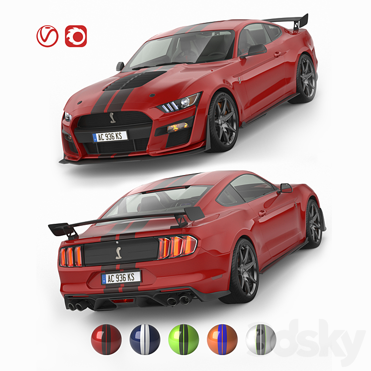 Ford Mustang Shelby GT500 2020 with HQ Interior 3DS Max - thumbnail 1