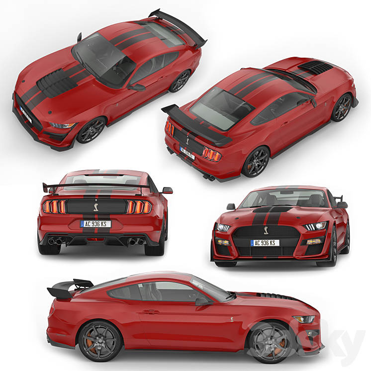 Ford Mustang Shelby GT500 2020 with HQ Interior 3DS Max - thumbnail 2