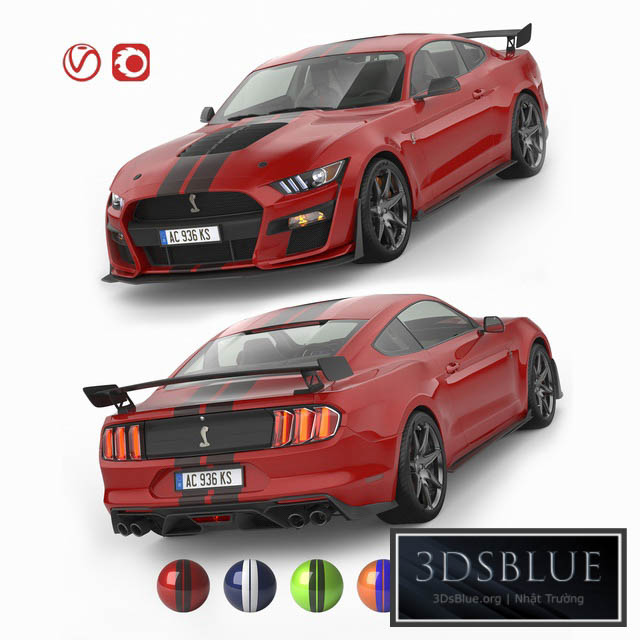 Ford Mustang Shelby GT500 2020 with HQ Interior 3DS Max - thumbnail 3