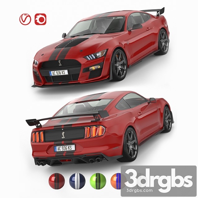 Ford mustang shelby gt500 2020 with hq interior 3dsmax Download - thumbnail 1