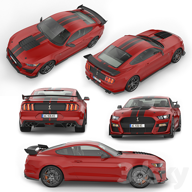 Ford Mustang Shelby GT500 2020 with HQ Interior 3DSMax File - thumbnail 2