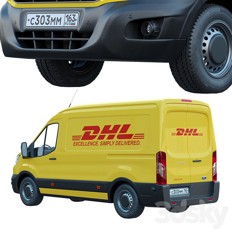 Ford Transit DHL 3DS Max - thumbnail 2