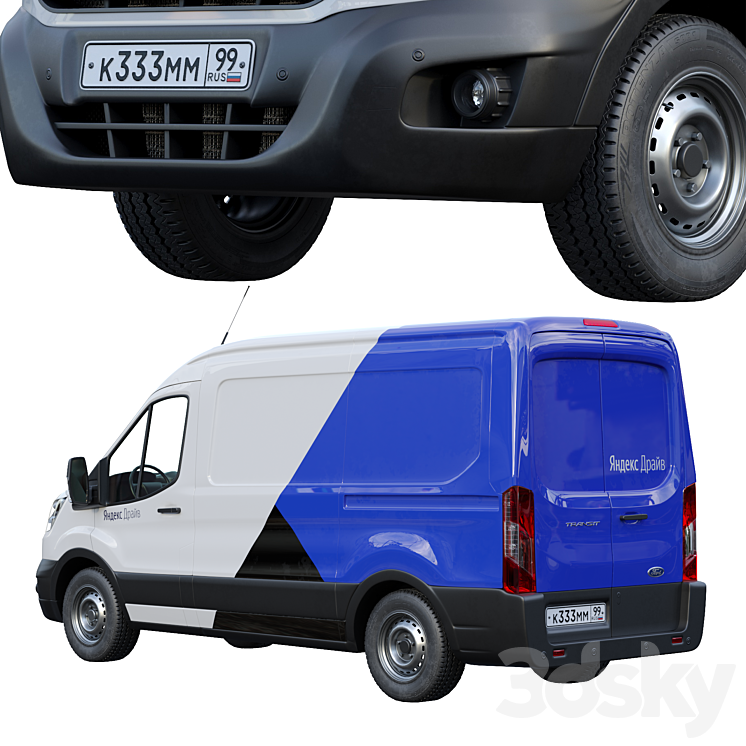 Ford Transit Yandex.Drive 3DS Max - thumbnail 2