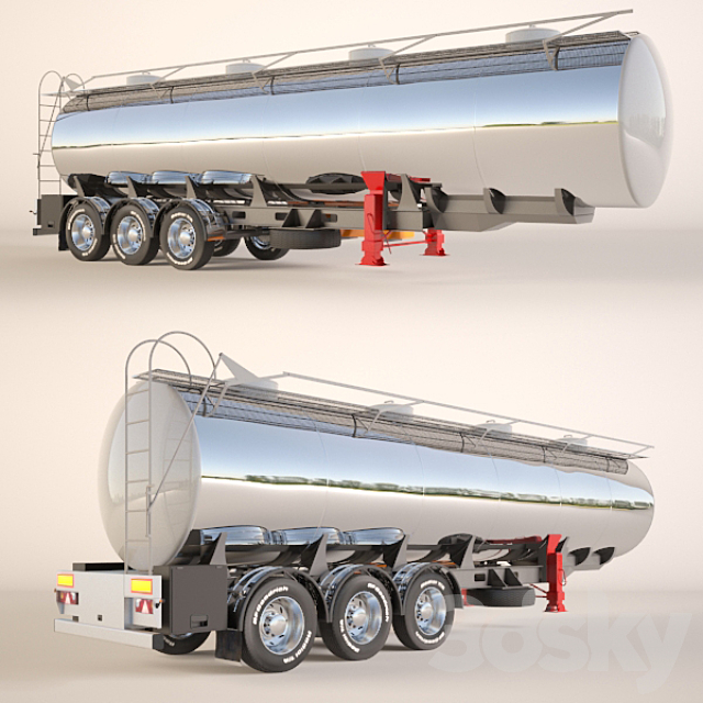 Gasoline Fuel Tanker Trailer – Semitrailer tank for fuel transportation 3DSMax File - thumbnail 1