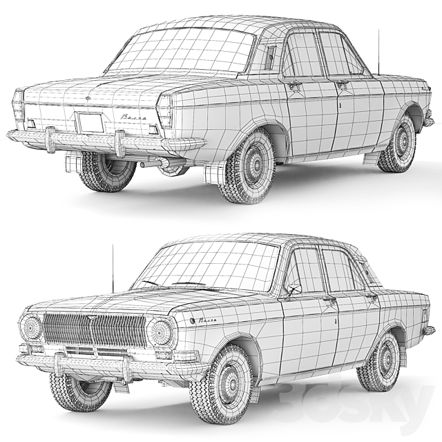 GAZ-24 Volga 1968 3ds Max - thumbnail 3