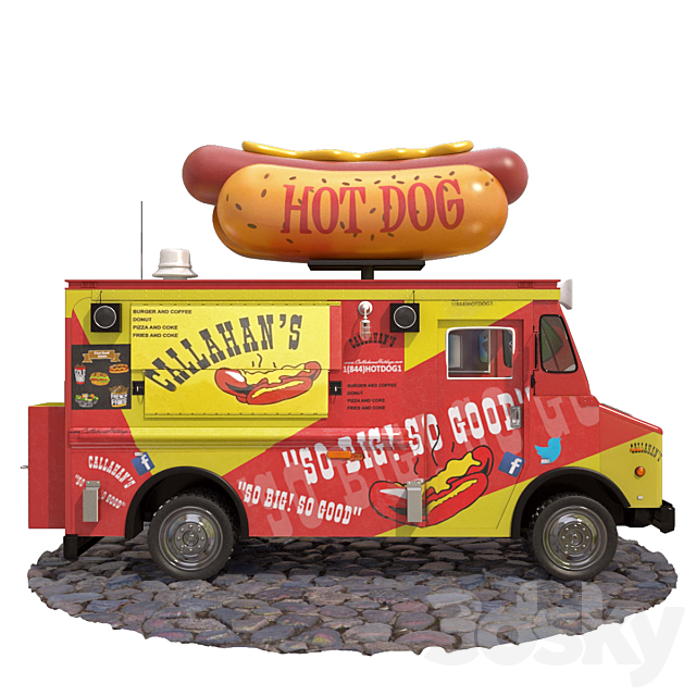 Hot dog truck 3DS Max Model - thumbnail 3