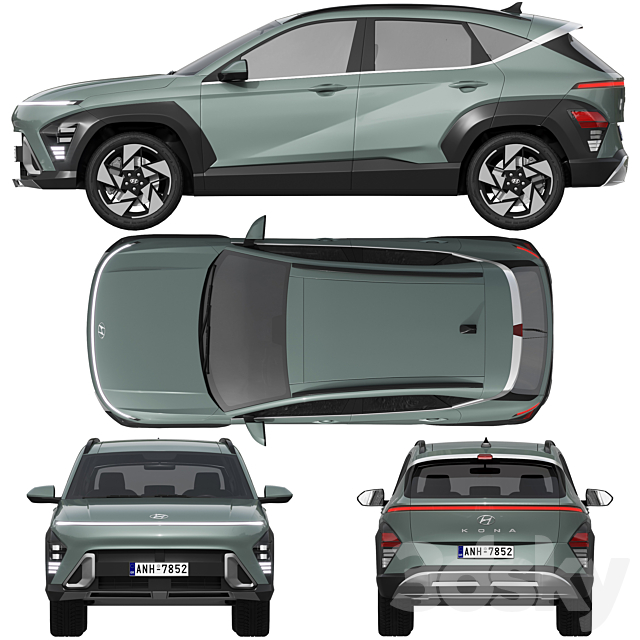 Hyundai Kona 2024 3DS Max Model - thumbnail 3