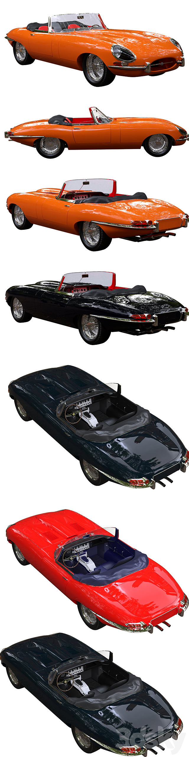 Jaguar e type Roadster (1962 Jaguar XKE Series I 3.8 Roadster) 3DS Max Model - thumbnail 5