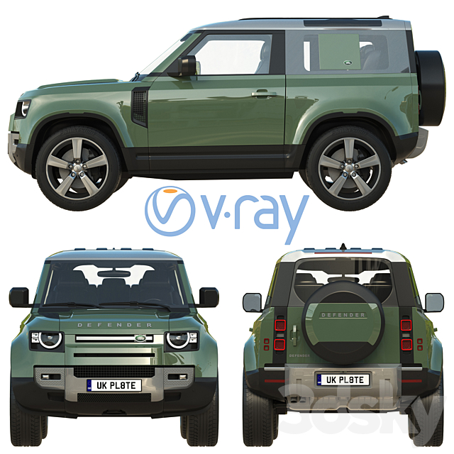 Land Rover Defender 90 2020 3DS Max Model - thumbnail 3