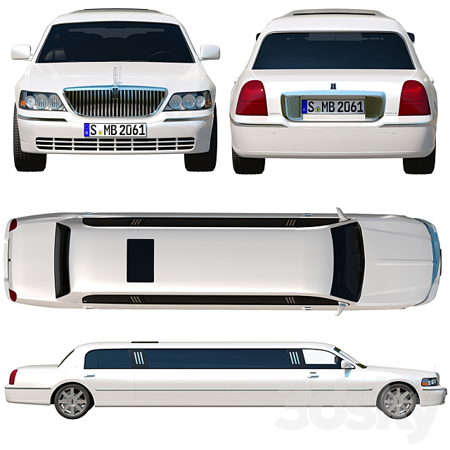 Lincoln Town Car limousine 3DS Max Model - thumbnail 2