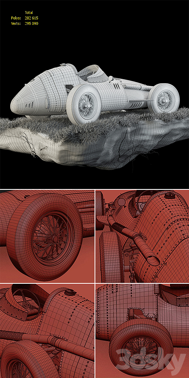 Maserati 250F 3DS Max Model - thumbnail 3