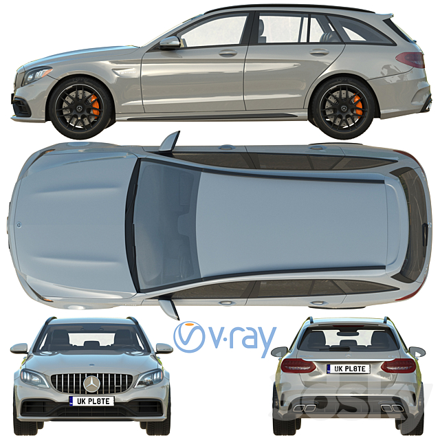 Mercedes Benz AMG C63 Estate 3DS Max Model - thumbnail 3